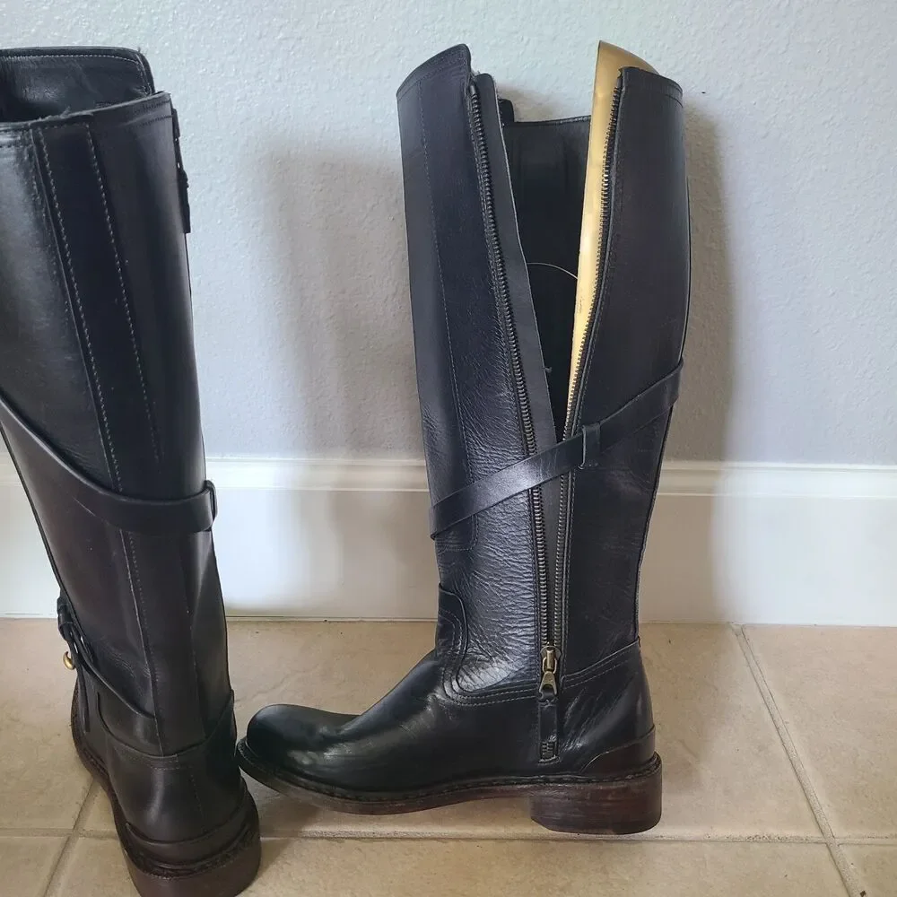 Rag & Bone Women Boots Black Leather Knee High Riding Biker EUR 36 / US 6 M
